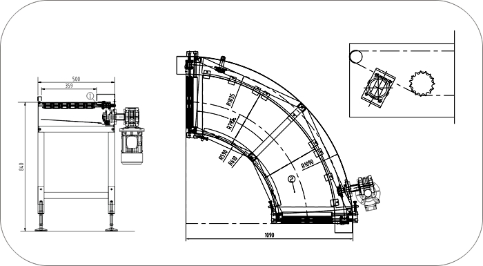 刀口轉(zhuǎn)彎皮帶機(jī)示意圖 刀口轉(zhuǎn)彎皮帶機(jī)示意圖